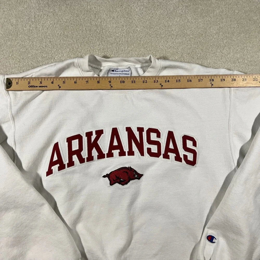 Champion‎ Arkansas Razorbacks Sweatshirt Mens L White Crewneck Fleece Pullover